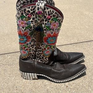 Macie Bean Smokey Bandit Floral bedazzled,embroidered cheetah cowgirl boots